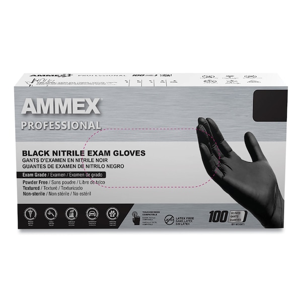 Ammex Professional Disposable Gloves, 3 mil Palm, Nitrile, Powder-Free, L, 1000 PK, Black ABNPF46100 - main